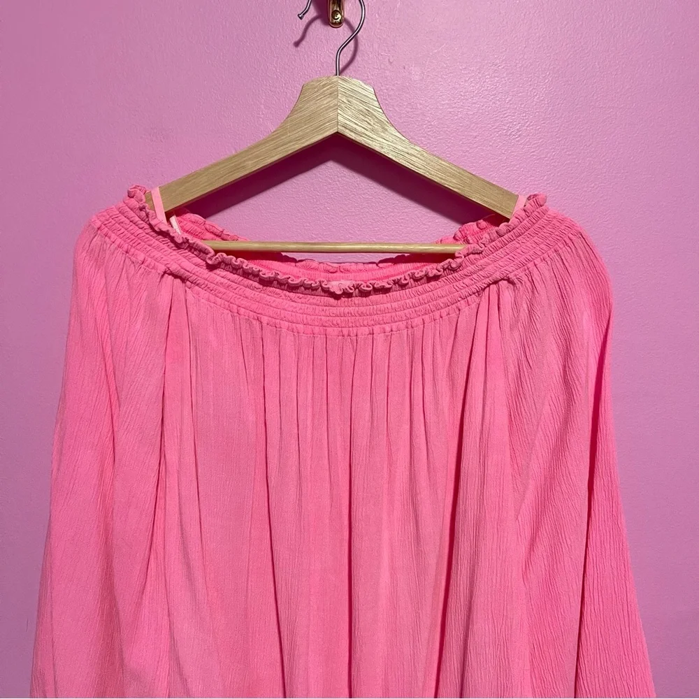 Lilly Pulitzer Nita Top Women’s Small‎ Tiki Pink Off-Shoulder Bell Sleeve Blouse - Picture 3 of 6